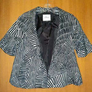 Chaus Black and White Abstract Design Short Sleeve Blazer Shawl Collar